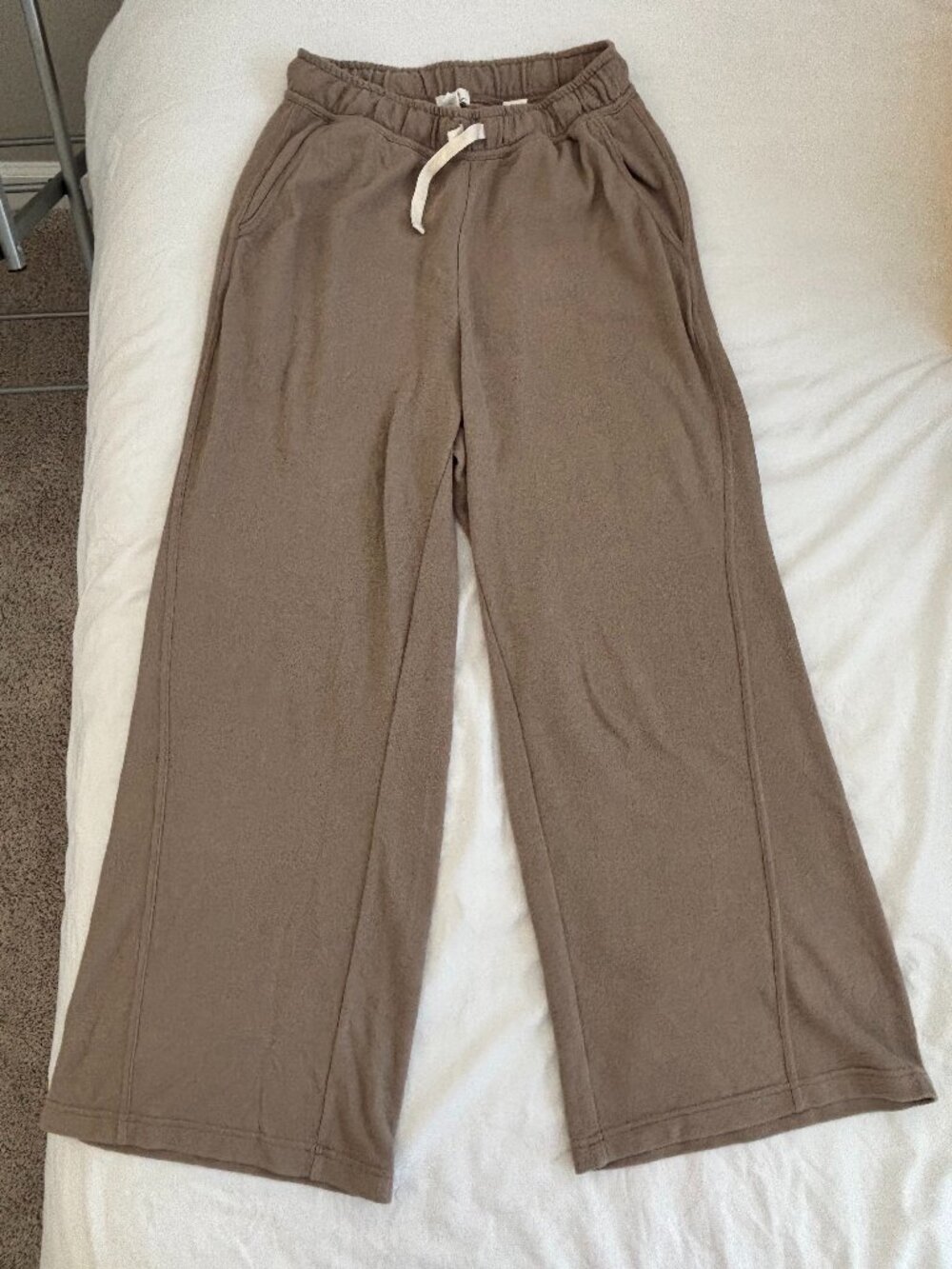 Aerie Wide Leg Lounge Pants Taupe Soft Fleece
